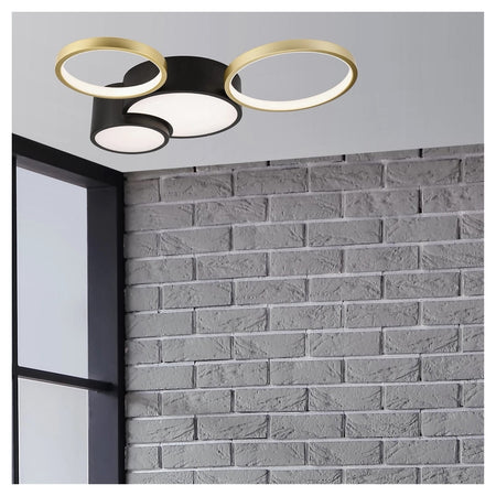 Plafoniera Led 36w 4 Cerchi Oro Nero Lampada Da Soffitto Moderno Luce 4000k 70951