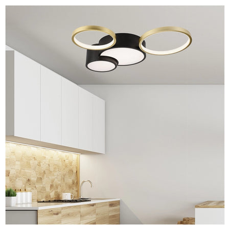 Plafoniera Led 36w 4 Cerchi Oro Nero Lampada Da Soffitto Moderno Luce 4000k 70951