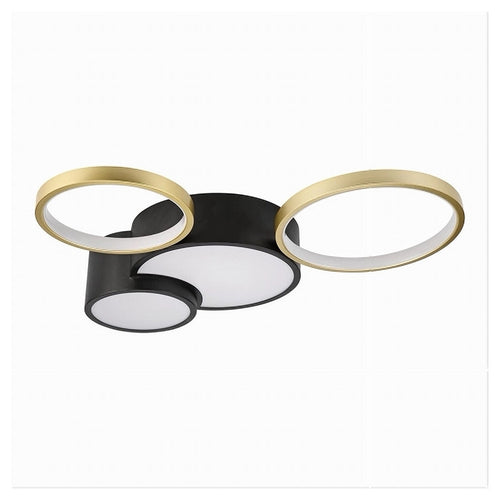 Plafoniera Led 36w 4 Cerchi Oro Nero Lampada Da Soffitto Moderno Luce 6500k 70968