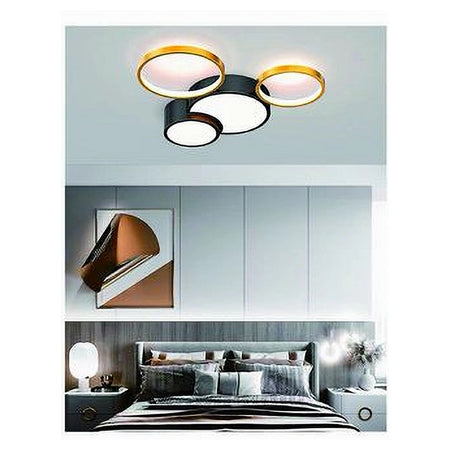Plafoniera Led 36w 4 Cerchi Oro Nero Lampada Da Soffitto Moderno Luce 6500k 70968