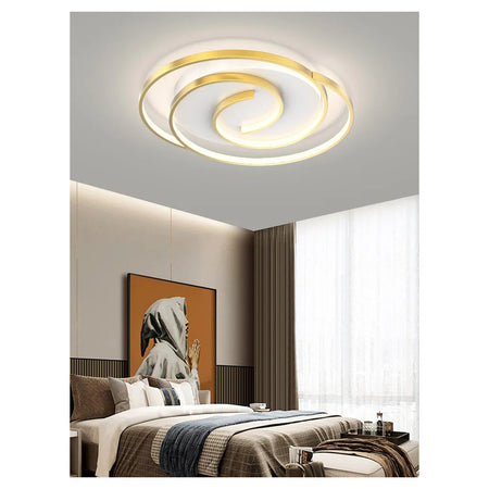 Plafoniera Led 45w Cerchio Spirale Vortice Oro Lampadario Soffitto Luce 6500k 70647