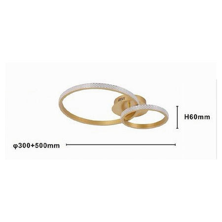 Plafoniera Led 48 W 2 Cerchi Effetto Cristallo Con Telecomando Moderno Oro 31791