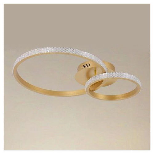 Plafoniera Led 48 W 2 Cerchi Effetto Cristallo Con Telecomando Moderno Oro 31791