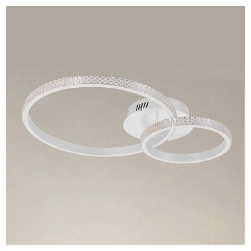 Plafoniera Led 48 W 2 Cerchi Effetto Cristallo Telecomando Moderno Bianco 31777