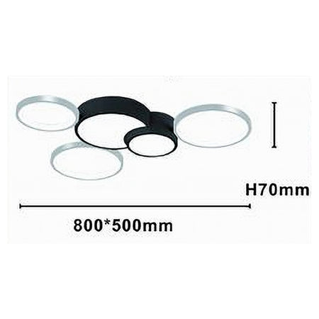 Plafoniera Led 48w 5 Cerchi Argento Nero Lampada Soffitto Moderno Luce 4000k 70975