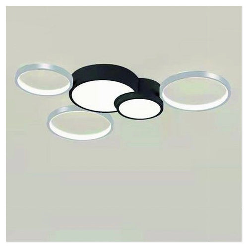 Plafoniera Led 48w 5 Cerchi Argento Nero Lampada Soffitto Moderno Luce 4000k 70975