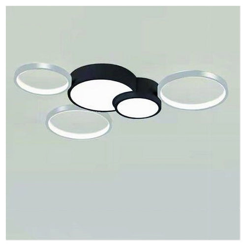 Plafoniera Led 48w 5 Cerchi Argento Nero Lampada Soffitto Moderno Luce 6500k 70982