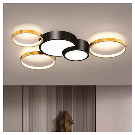 Plafoniera Led 48w 5 Cerchi Oro Nero Lampada Da Soffitto Moderno Luce 4000k 70999