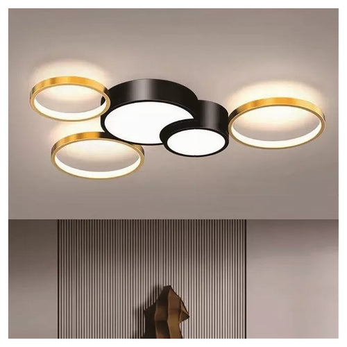 Plafoniera Led 48w 5 Cerchi Oro Nero Lampada Da Soffitto Moderno Luce 4000k 70999