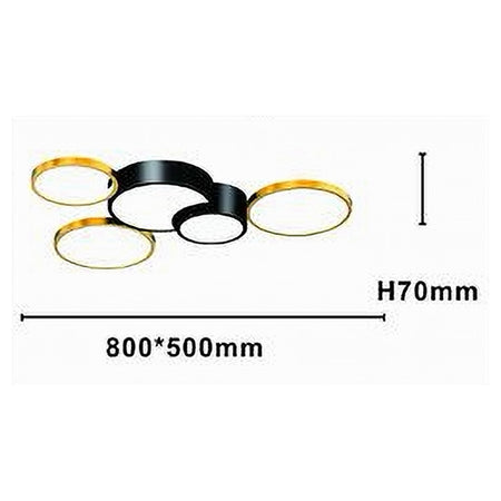 Plafoniera Led 48w 5 Cerchi Oro Nero Lampada Da Soffitto Moderno Luce 4000k 70999