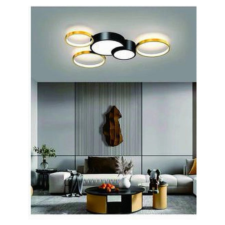 Plafoniera Led 48w 5 Cerchi Oro Nero Lampada Da Soffitto Moderno Luce 4000k 70999