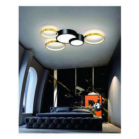 Plafoniera Led 48w 5 Cerchi Oro Nero Lampada Da Soffitto Moderno Luce 4000k 70999