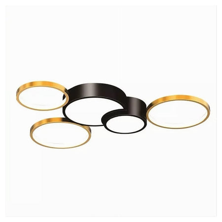 Plafoniera Led 48w 5 Cerchi Oro Nero Lampada Da Soffitto Moderno Luce 4000k 70999
