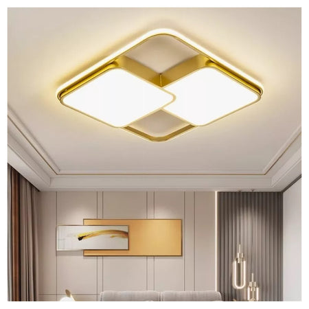 Plafoniera Led 48w Quadrato Oro Moderno Lampadario Soffitto Luce Naturale 71455