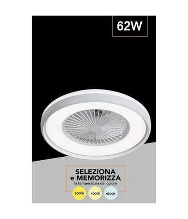 Plafoniera Led 62 W Ventilatore Dimmerabile Telecomando 3 Colorazioni Luce 60006