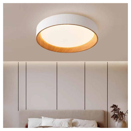 Plafoniera Led A Soffitto 68w Rotonda Bianco Con Venature Legno Luce 4000k 32798