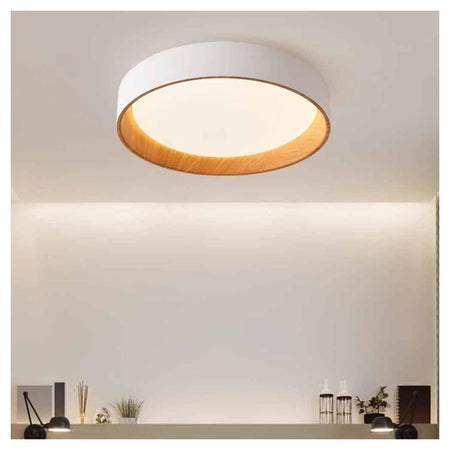 Plafoniera Led A Soffitto 68w Rotonda Bianco Con Venature Legno Luce 4000k 32798