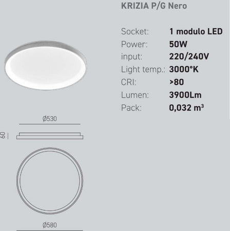 Plafoniera-LED-Gea-Luce-KRIZIA-PG-N-50W-3000°K-alluminio-lampada-soffitto