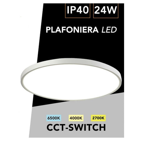 Plafoniera Led Ultra Slim 24w Ip40 Con Tecnologia Cct Da 6500k A 2700k Con Switch Lv300-3c