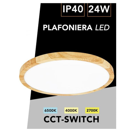 Plafoniera Led Ultra Slim 24w Ip40 Con Tecnologia Cct Da 6500k A 2700k Con Switch Lv300-3c