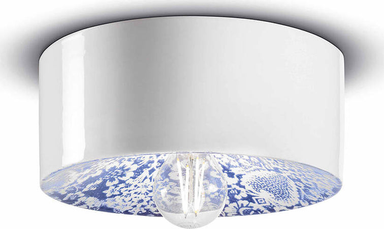 Plafoniera-Media-Vintage-Decò-Pi-Ceramica-Ming-Blu-1-Luce-E27