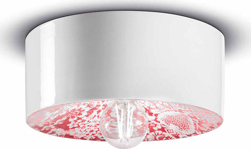 Plafoniera-Media-Vintage-Decò-Pi-Ceramica-Ming-Rosso-1-Luce-E27
