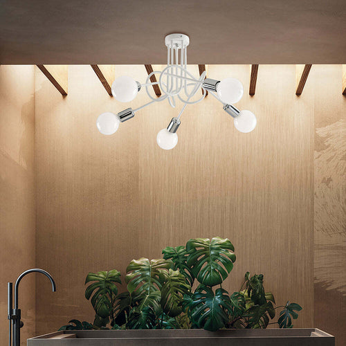 Plafoniera-Minimal-5-Luci-in-Ferro-Laccato-Bianco-Particolari-Cromo-Serie-Pop