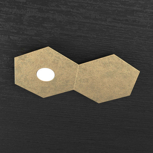 Plafoniera-Moderna-2-Moduli-Hexagon-Metallo-Foglia-Oro-1-Luce-Led-12W