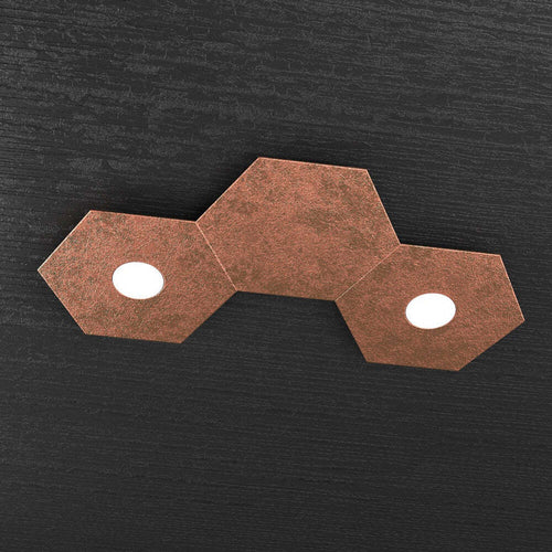 Plafoniera-Moderna-3-Moduli-Hexagon-Metallo-Foglia-Rame-2-Luci-Led-12X2W