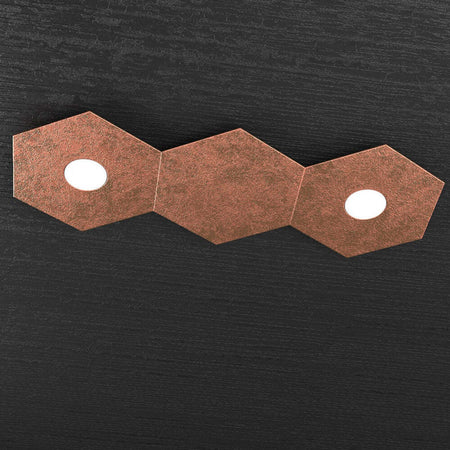 Plafoniera-Moderna-3-Moduli-Hexagon-Metallo-Foglia-Rame-2-Luci-Led-12X2W