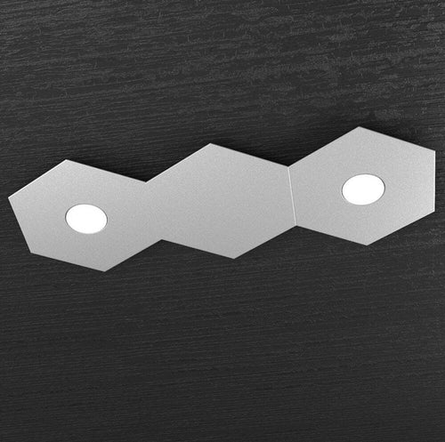 Plafoniera-Moderna-3-Moduli-Hexagon-Metallo-Grigio-2-Luci-Led-12X2W