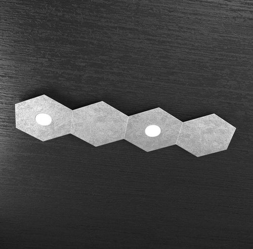 Plafoniera-Moderna-4-Moduli-Hexagon-Metallo-Foglia-Argento-2-Luci-Led-12X2W