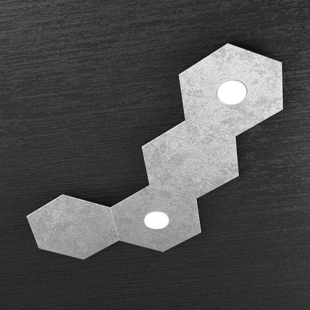Plafoniera-Moderna-4-Moduli-Hexagon-Metallo-Foglia-Argento-2-Luci-Led-12X2W