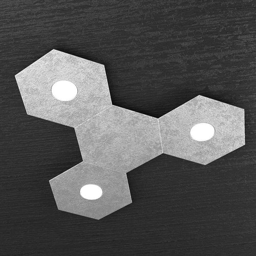 Plafoniera-Moderna-4-Moduli-Hexagon-Metallo-Foglia-Argento-3-Luci-Led-12X3W