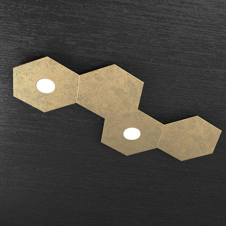 Plafoniera-Moderna-4-Moduli-Hexagon-Metallo-Foglia-Oro-2-Luci-Led-12X2W