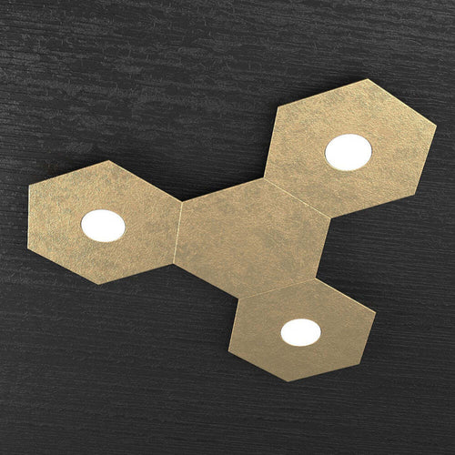 Plafoniera-Moderna-4-Moduli-Hexagon-Metallo-Foglia-Oro-3-Luci-Led-12X3W