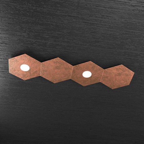 Plafoniera-Moderna-4-Moduli-Hexagon-Metallo-Foglia-Rame-2-Luci-Led-12X2W