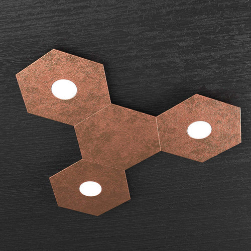 Plafoniera-Moderna-4-Moduli-Hexagon-Metallo-Foglia-Rame-3-Luci-Led-12X3W
