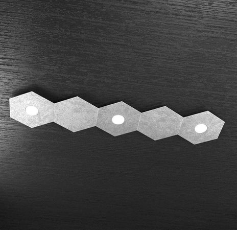 Plafoniera-Moderna-5-Moduli-Hexagon-Metallo-Foglia-Argento-3-Luci-Led-12X3W