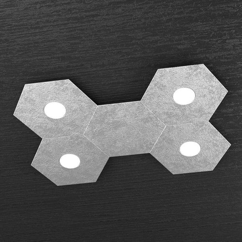 Plafoniera-Moderna-5-Moduli-Hexagon-Metallo-Foglia-Argento-4-Luci-Led-12X4W