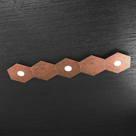 Plafoniera-Moderna-5-Moduli-Hexagon-Metallo-Foglia-Rame-3-Luci-Led-12X3W