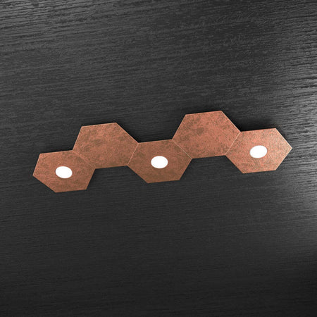 Plafoniera-Moderna-5-Moduli-Hexagon-Metallo-Foglia-Rame-3-Luci-Led-12X3W