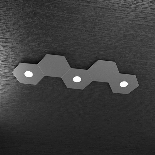 Plafoniera-Moderna-5-Moduli-Hexagon-Metallo-Grigio-Antracite-3-Luci-Led-12X3W