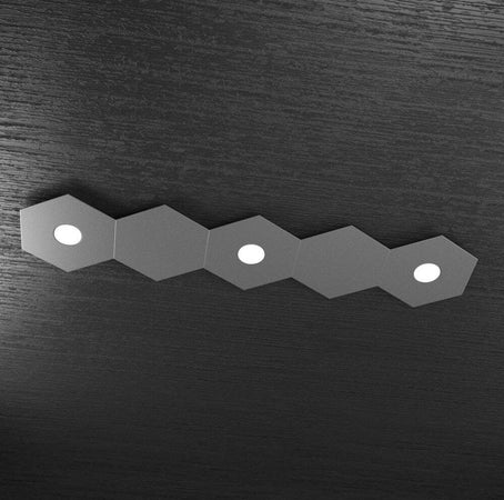 Plafoniera-Moderna-5-Moduli-Hexagon-Metallo-Grigio-Antracite-3-Luci-Led-12X3W