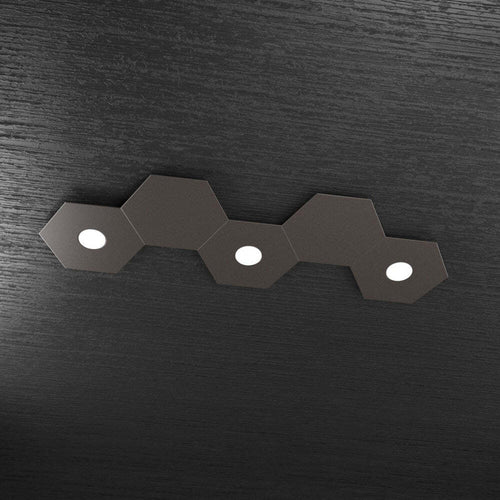 Plafoniera-Moderna-5-Moduli-Hexagon-Metallo-Marrone-3-Luci-Led-12X3W