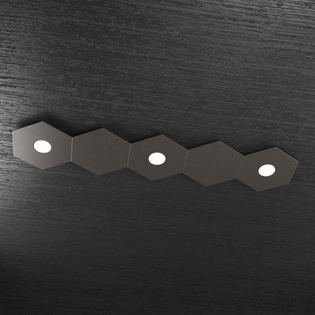 Plafoniera-Moderna-5-Moduli-Hexagon-Metallo-Marrone-3-Luci-Led-12X3W