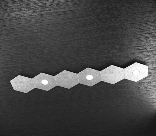 Plafoniera-Moderna-6-Moduli-Hexagon-Metallo-Foglia-Argento-3-Luci-Led-12X3W