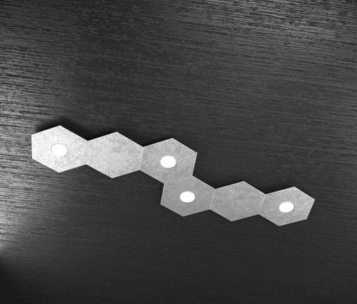 Plafoniera-Moderna-6-Moduli-Hexagon-Metallo-Foglia-Argento-4-Luci-Led-12X4W