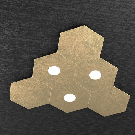 Plafoniera-Moderna-6-Moduli-Hexagon-Metallo-Foglia-Oro-3-Luci-Led-12X3W
