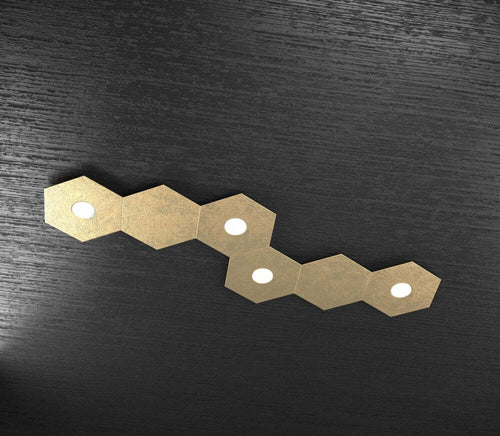 Plafoniera-Moderna-6-Moduli-Hexagon-Metallo-Foglia-Oro-4-Luci-Led-12X4W